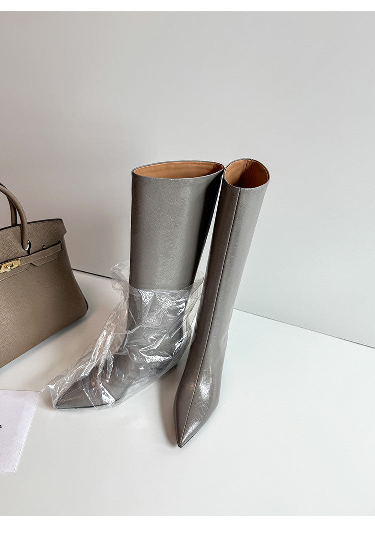 Karin Luna Minimalist Style High Tube Pointed Toe Hidden Heel Boots