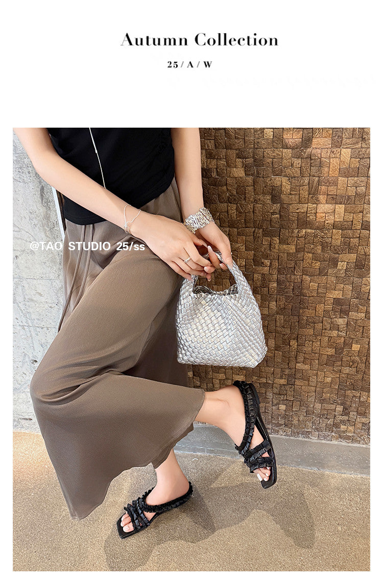 Karin Luna In Stock   Spot Goods  Niche Design Square-Toed Pleated Flat Slippers