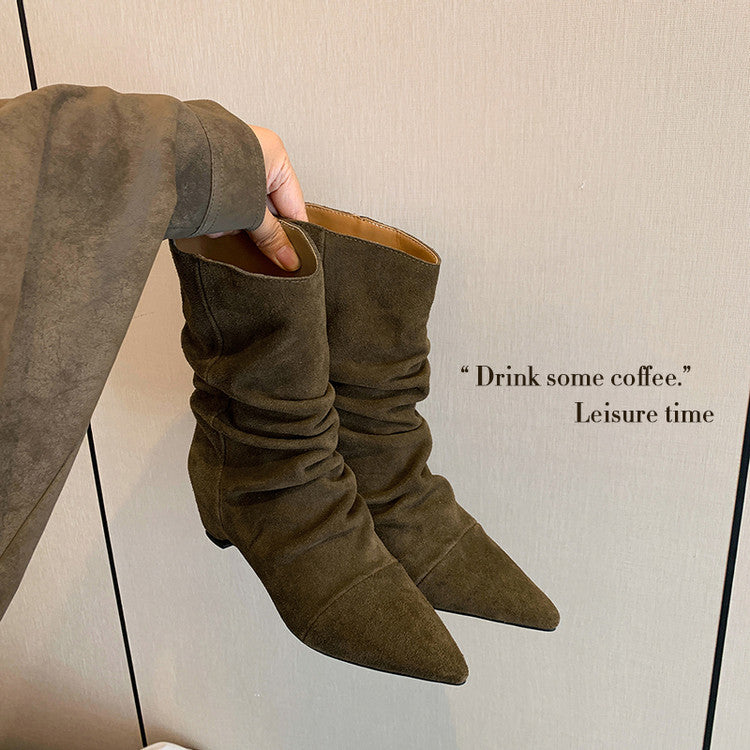 Karin Luna Data Hot-Selling Pointed Toe Slouchy Matte Western Short Boots