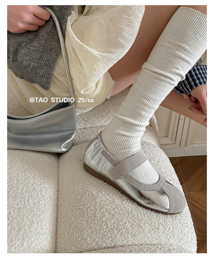 Karin Luna Casual Shoes Series~  In Stock In Stock Magic Tape Round Toe Internal Height Increase Single Strap Flats