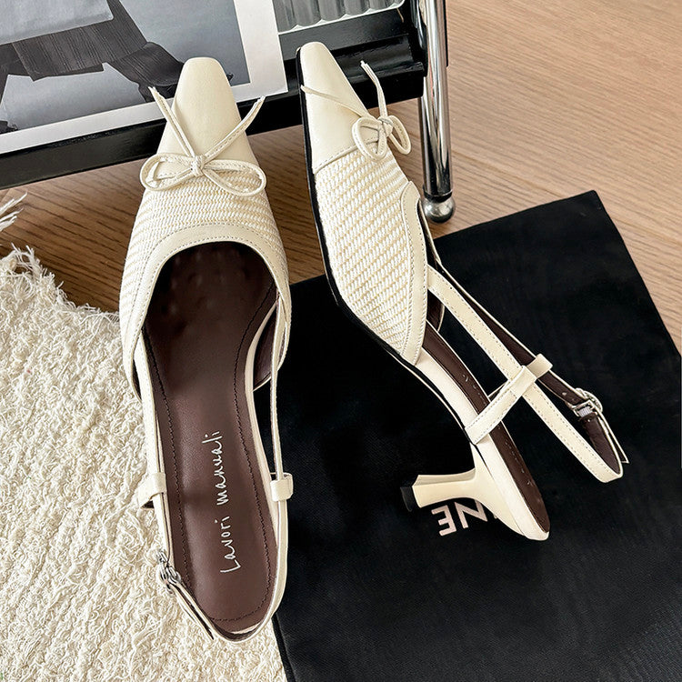 Karin Luna In Stock Spot Goods Braided Style Elegant Thin Heel Pointed Toe Closed-Toe Sandals