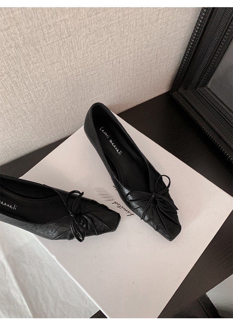 Karin Luna French Style Wrinkled Square Toe Height-Increasing Flats