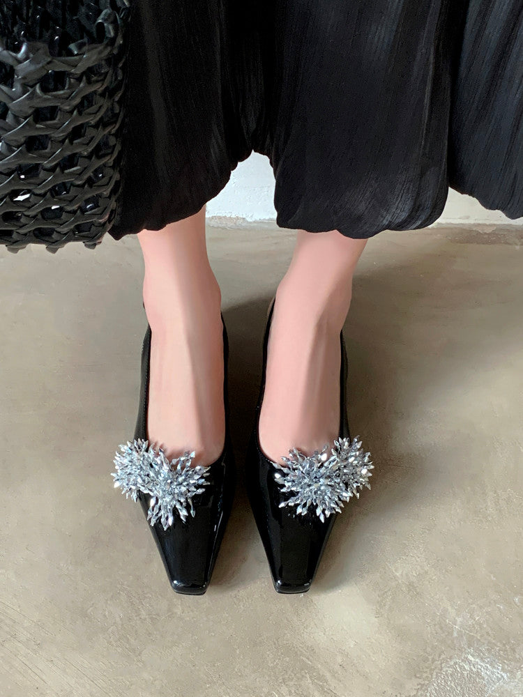 Karin Luna Brilliant Fireworks~Elegant Square-Toed Closed-Toe Chunky Heel Sandals