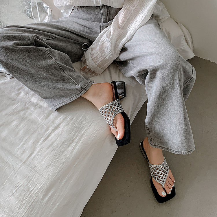 Karin Luna Hot-Selling Braided Style  In stock Toe-strap Woven Sofa Insole Slippers