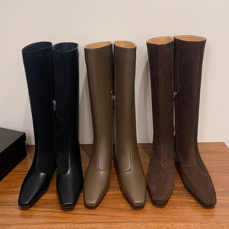 Karin Luna In Stock Spot Goods   Small Square Toe Thin Heel Elegant Slimming Long Boots