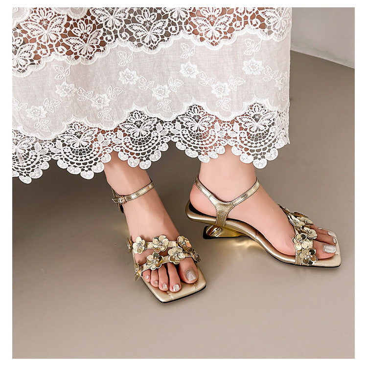 Karin Luna In Stock Spot Goods All the Best Square-Toed Sequin Flower Sandals