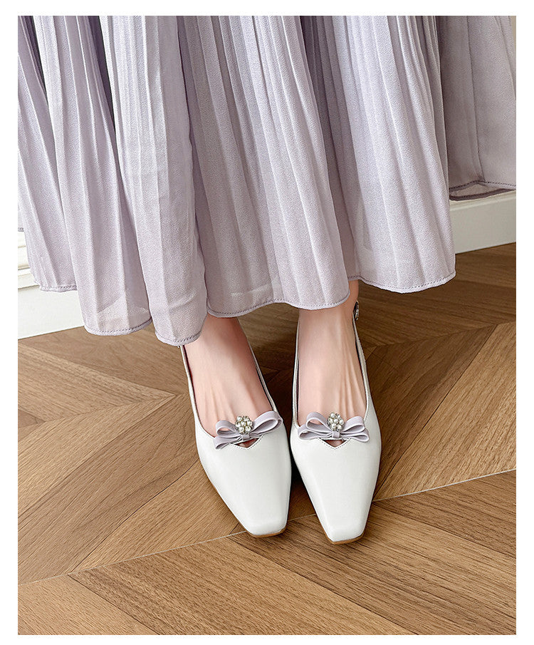 Karin Luna In Stock In Stock Sweet Bowknot Small Square Toe Chunky Heel Closed-toe Elegant Retro Sandals
