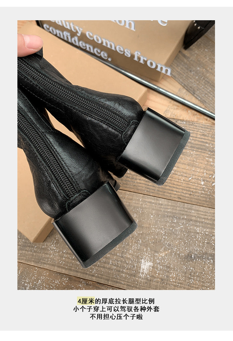 Karin Luna In Stock In Stock Slim Boots Series~Pointed Toe Rivet Slim Short Boots
