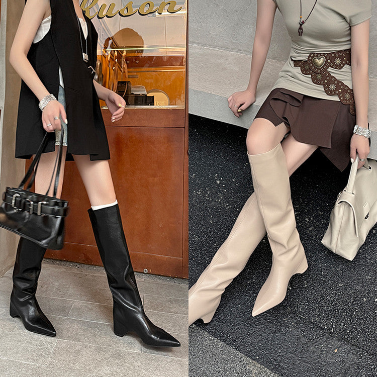 Karin Luna Hot-Selling Internal Height Increase Pointed Toe Straight-Leg Hot-Selling Long Boots