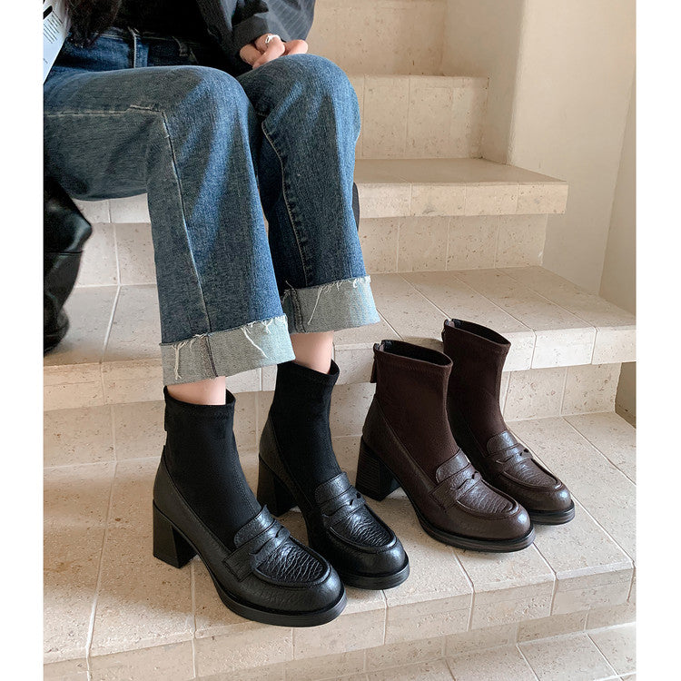 Karin Luna Hot-Selling Element Round Toe Elephant Pattern Elastic Thick Heel Short Boots
