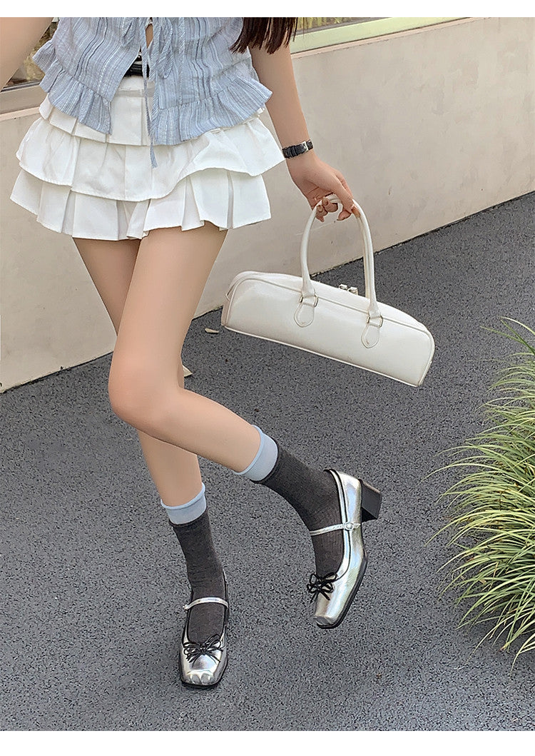 Karin Luna In Stock Spot Goods   One-strap Bowknot Square Toe Chunky Heel Mary Jane Shoes