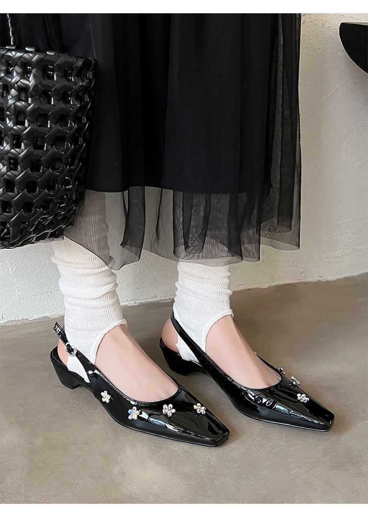 Karin Luna In Stock  Spot Goods  Rhinestone Small Square Toe Closed-Toe Sandals