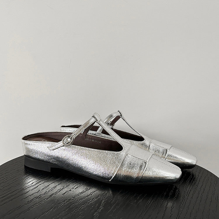 Karin Luna In Stock Spot Goods  t Square-Toed Full Leather Basic Slippers
