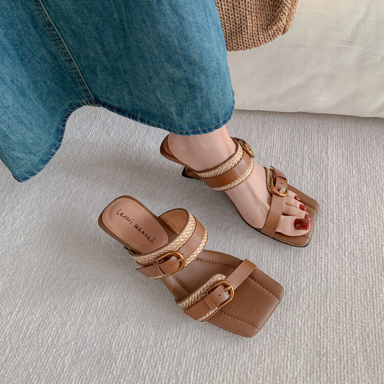 Karin Luna Hot-Selling In Stock  Retro Wedge Belt Square Toe Irregular Heel