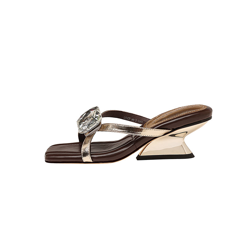 Karin Luna In Stock Spot Goods Rhinestone Square Toe Irregular Heel Slippers