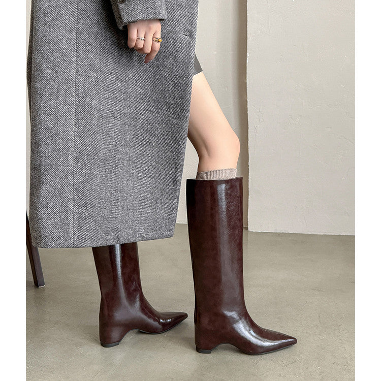 Karin Luna Minimalist Style High Tube Pointed Toe Hidden Heel Boots
