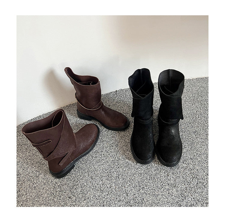 Karin Luna In Stock Spot Goods  Super textured Lazy Style Thick-Soled Ankle Boots