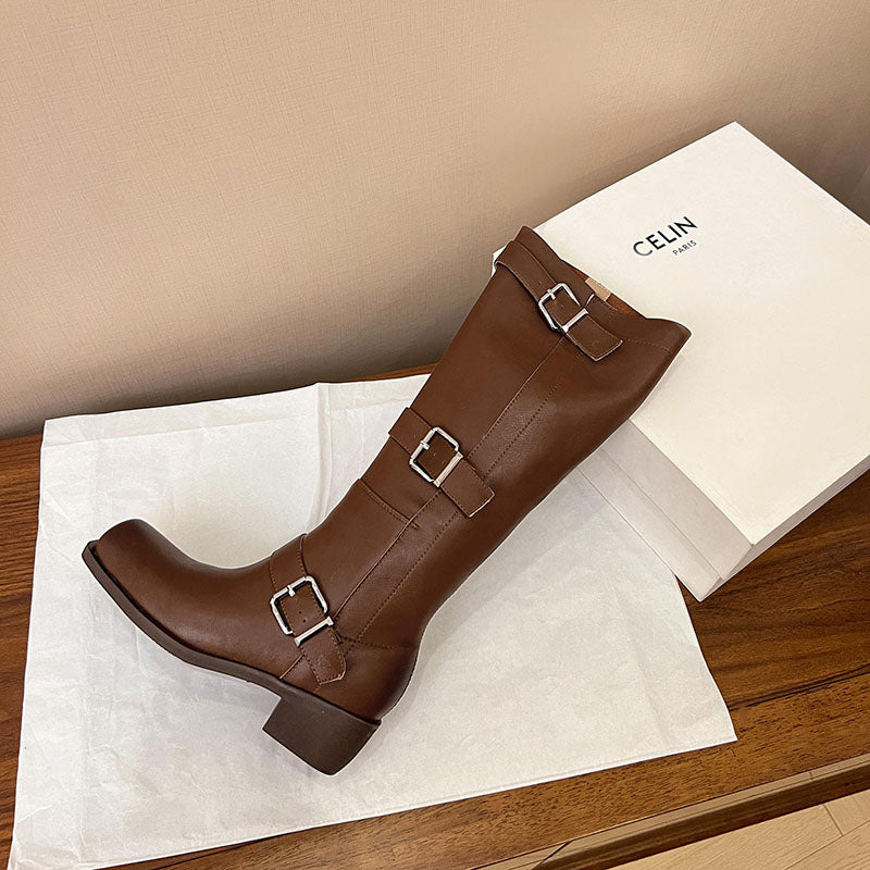 Karin Luna In Stock In Stock European and American Style Square Toe Thick Sole Belt Buckle Long Boots