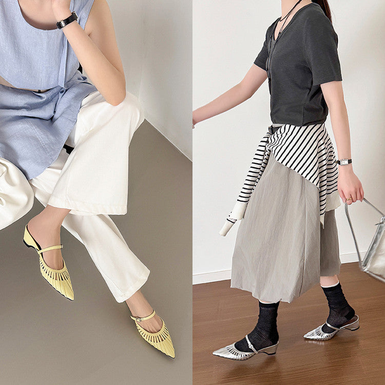 Karin Luna Casual Feel~In stock Pointed Toe Hollow Design Note Pointed Toe Slippers