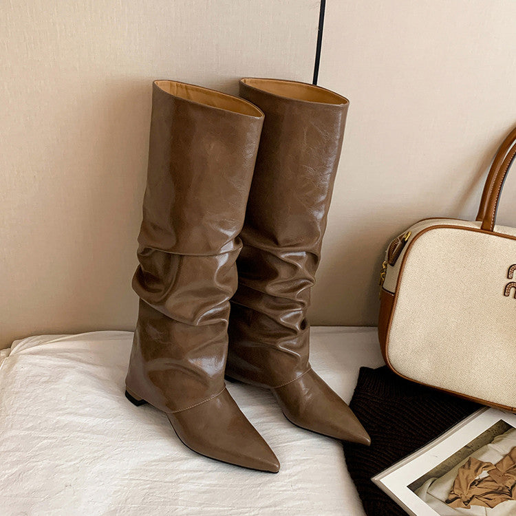 Karin Luna Elegant Style Pointed Toe Hidden Wedge Long Boots