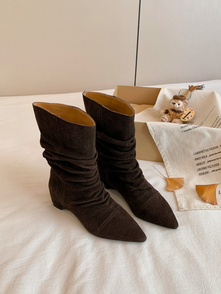 Karin Luna Data Hot-Selling Pointed Toe Slouchy Matte Western Short Boots