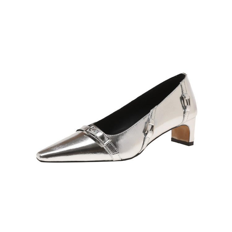 Karin Luna In Stock In Stock Retro Belt Buckle Small Square Toe Chunky Heel Single Shoes