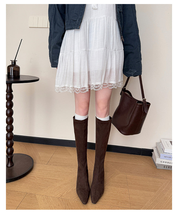 Karin Luna In Stock In Stock  Square Toe Chunky Heel Korean Style Elegant Long Boots