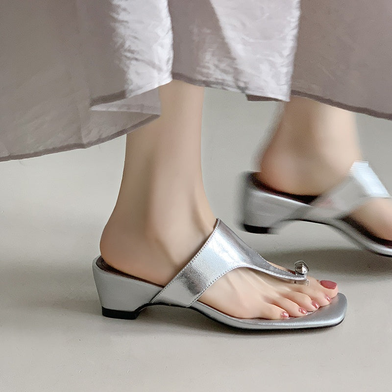 Karin Luna In Stock Spot Goods Clip-toe Square Toe Metal Buckle Minimalist Slippers