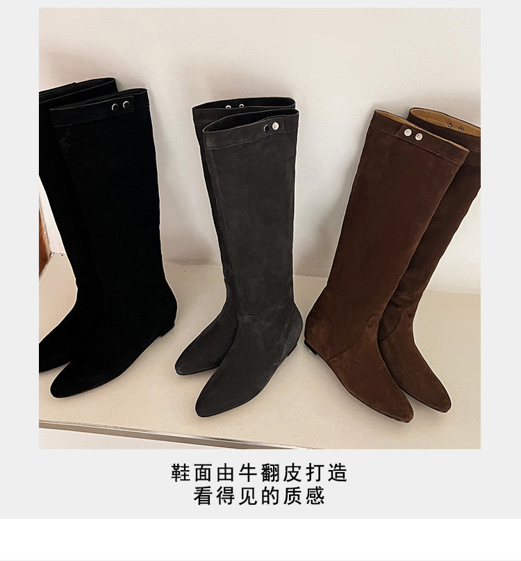 Karin Luna In Stock Spot Goods  Bestselling Suede Leather Sold Out Fast: Pile of Matte Inner Height-Increasing Western Boots