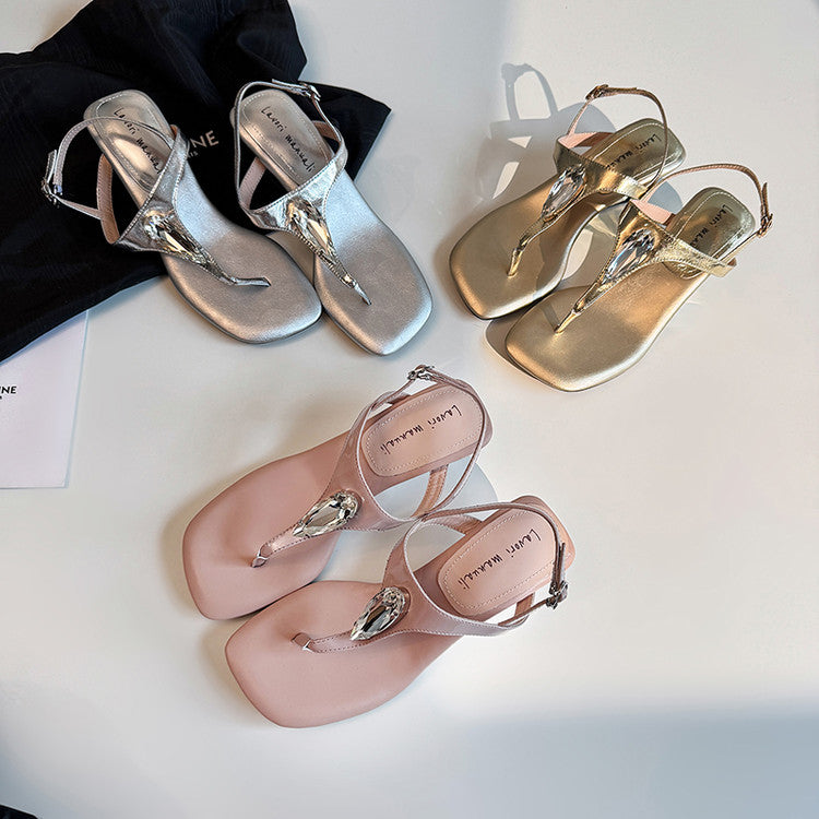 Karin Luna Bestseller Element Square Toe Irregular Heel Super Stable Toe Clip Sandals