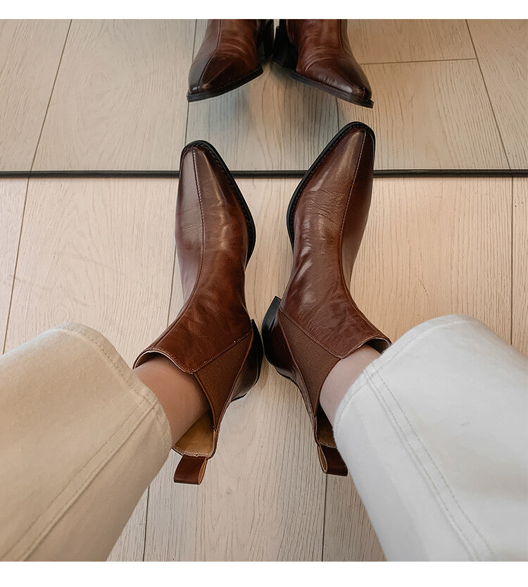 Karin Luna In Stock In stock   Classic first-layer cowhide Chelsea elastic ankle boots