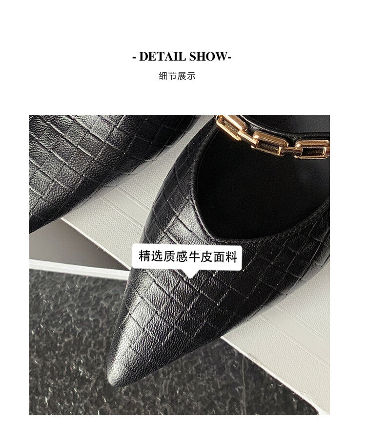 Karin Luna has prepared stock  Metal Fasteners Commuting Style Pointed Toe Chunky Heel Stone Pattern Large Single Shoes