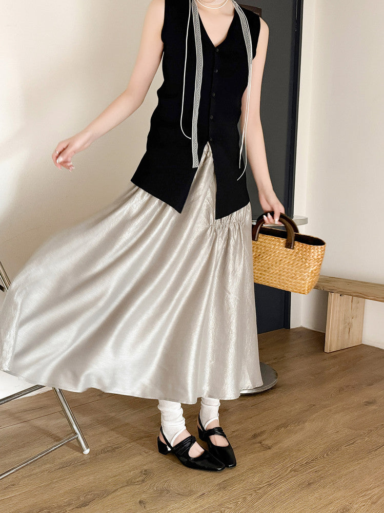 Karin Luna In Stock  Spot Goods Small Square Toe Wrinkled Chunky Heel Closed-Toe Sandals