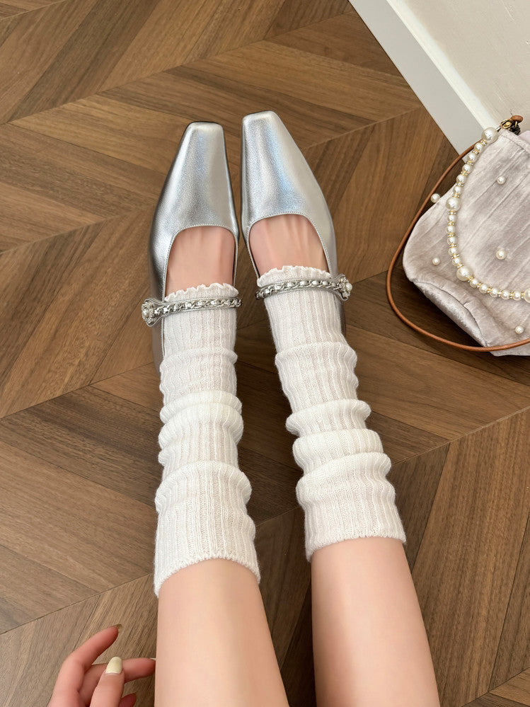 Karin Luna In Stock In Stock ~Metal One-Strap Pearl Small Square Toe Height-Increasing Flats