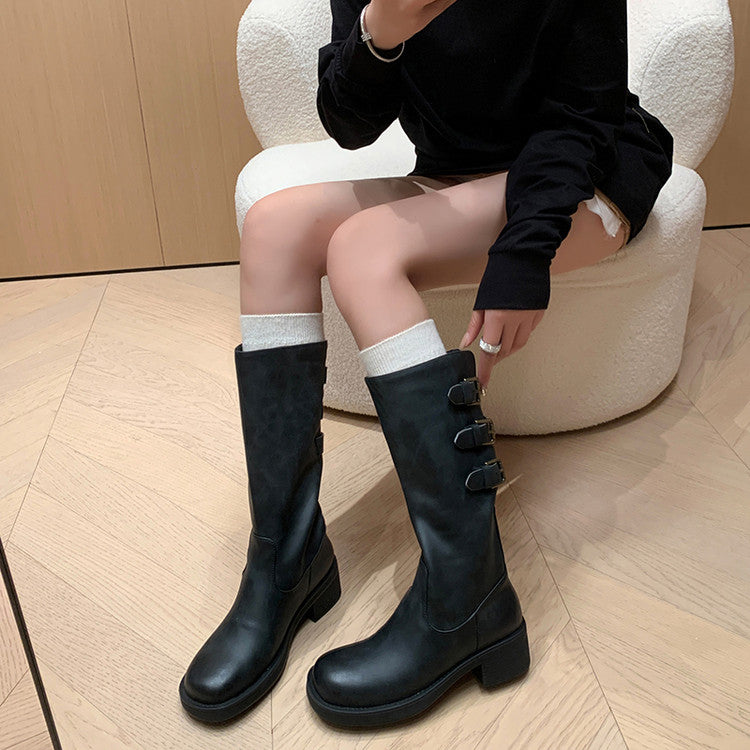 Karin Luna In Stock In Stock Thigh Circumference Belt Buckle Thick Sole Rider Boots