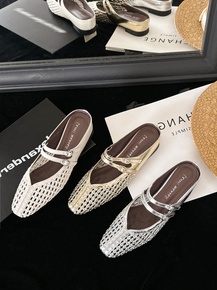 Karin Luna In Stock Spot Goods Hollow Woven One-Strap Closed-Toe Slippers