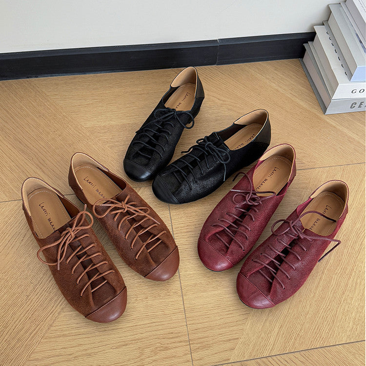 Karin Luna In Stock In Stock   Xiaohongshu Hot-Selling Lace-Up Round-Toe Deep Mouth Single Shoes