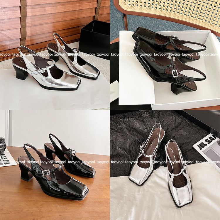 Karin Luna In Stock In Stock  Unique European and American Style Square-Toed Chunky Heel Closed-Toe Sandals