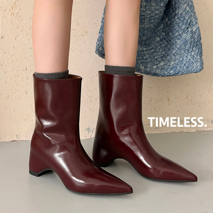 Karin Luna Elegant Pointed Toe Hidden Wedge Short Boots