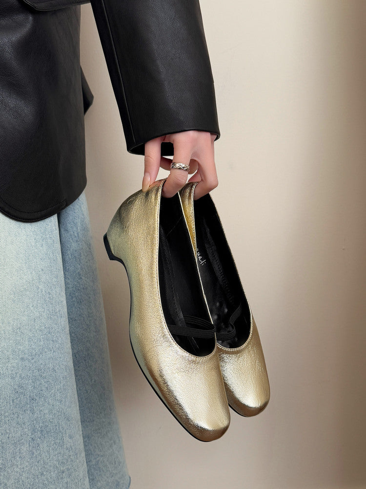 Karin Luna In Stock Spot Goods    Retro Elastic Band Chunky Heel Single Shoes
