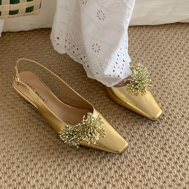 Karin Luna Brilliant Fireworks~Elegant Square-Toed Closed-Toe Chunky Heel Sandals