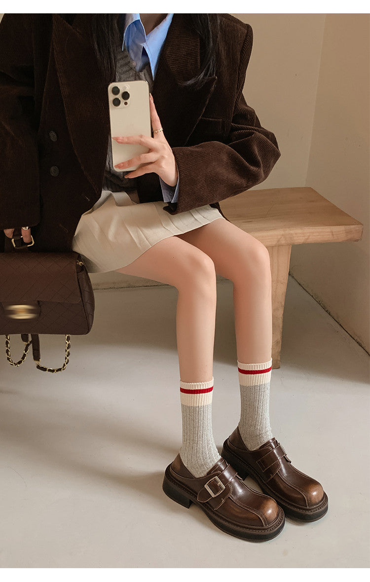 Karin Luna In Stock Spot Goods Metal Round Toe Cow Leather Thick Sole Flats