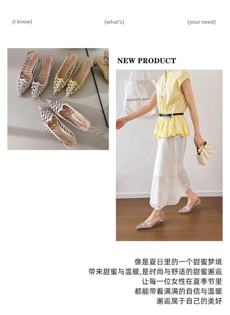 Karin Luna In Stock Spot Goods  Purely Handmade Flowers High-end Hollow Out Sandals
