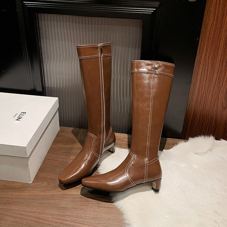 Karin Luna In Stock Spot Goods  Vintage Open Stitch Small Square Toe High Heel Side Zipper Riding Boots