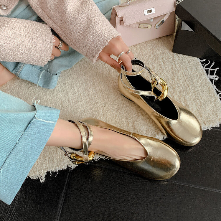 Karin Luna In Stock Large Stock Main Promotion  Two-Way Wear Height-Increasing Retro Gold Buckle Mary Jane Shoes