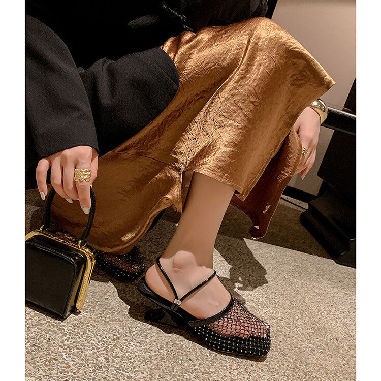 Karin Luna Highlights Fairness~In stock  Closed-Toe Diamond Mesh Unisex Convertible Sandals