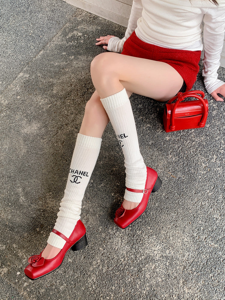 Karin Luna In Stock Spot Goods  Vintage Three-Dimensional Camellia Square-Toed Mary Jane Shoes