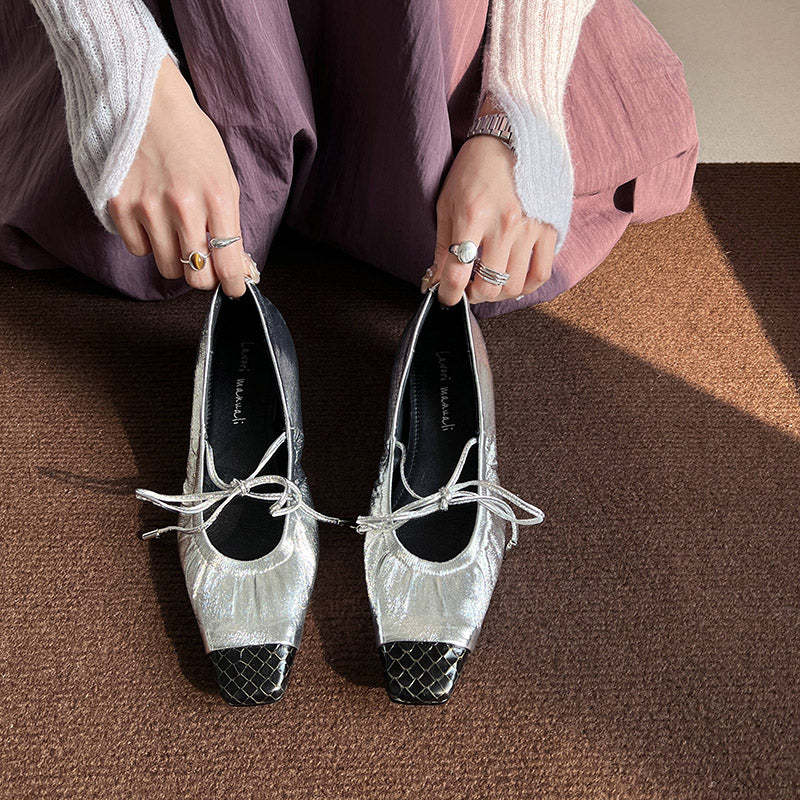 Karin Luna In Stock Spot Goods  Retro Sweet Bowknot Granny Wrinkled Single Shoes