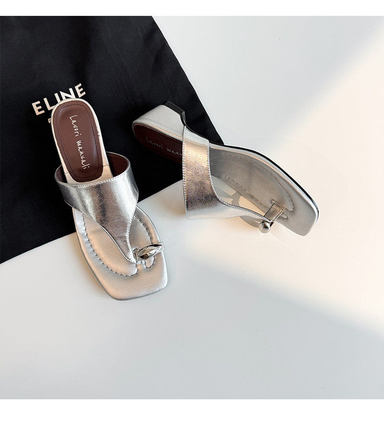 Karin Luna In Stock Spot Goods Clip-toe Square Toe Metal Buckle Minimalist Slippers