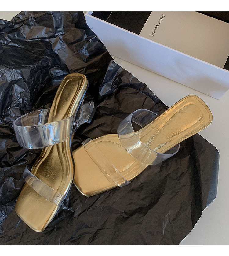 Karin Luna In Stock Spot Goods Transparent Sequin Irregular Heel Strap Sandals